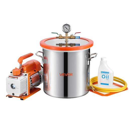 3 Gallon Vacuum Chamber With 3.5 CFM Single Stage Pump Kit Heavy Duty Stainless Steel Degassing Chamber With Tempered Glass Lid 5 Foot Hose For Resin Casting Wood Stabilizing Silicone Degassing