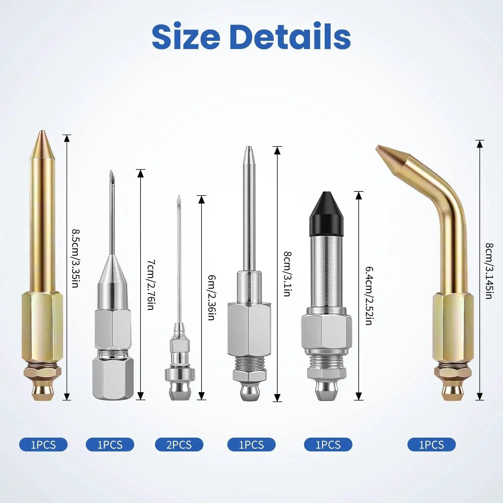 7 Piece Grease Gun Needle Tips Accessories Kit Set With Straight And Curved Nozzles Rubber Joint