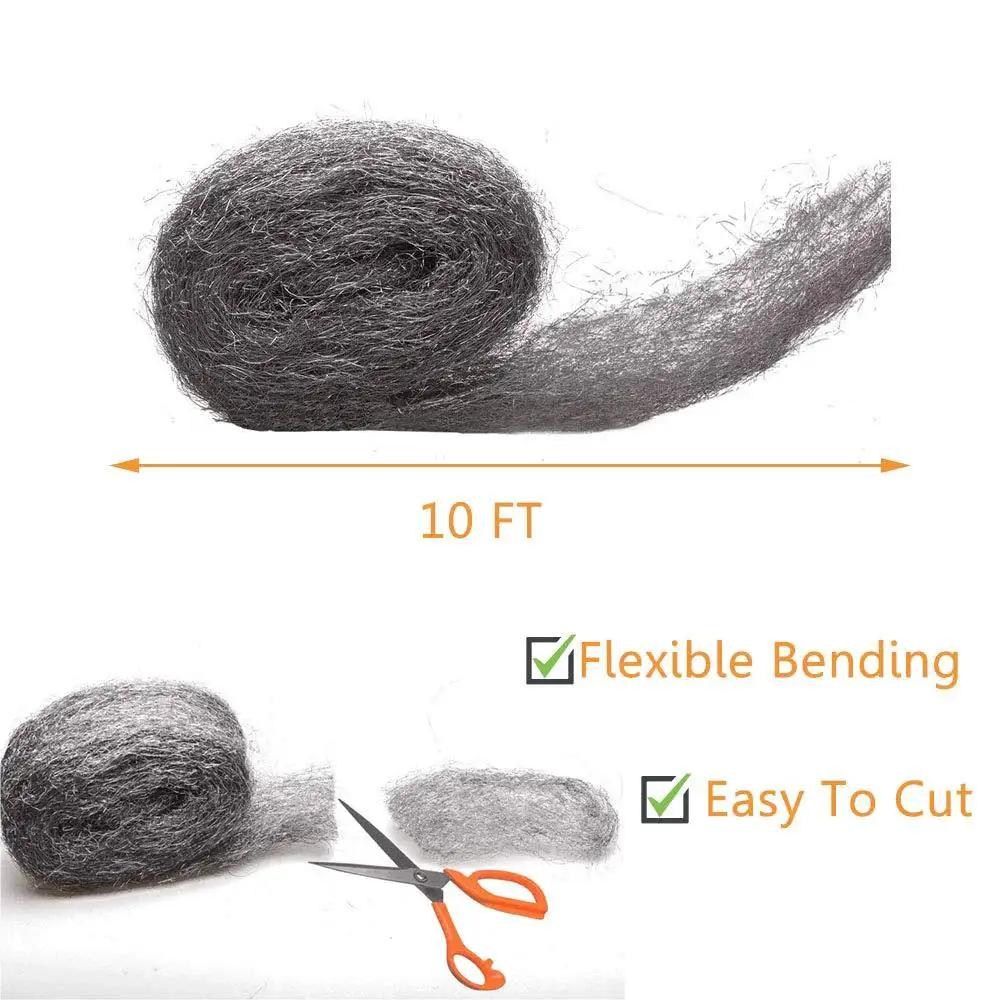 Steel Wool Mice Barrier Gap Filler 2 Pack 3x10 Ft For Holes Vents Siding Garage shown with scissors to cut and flexible design