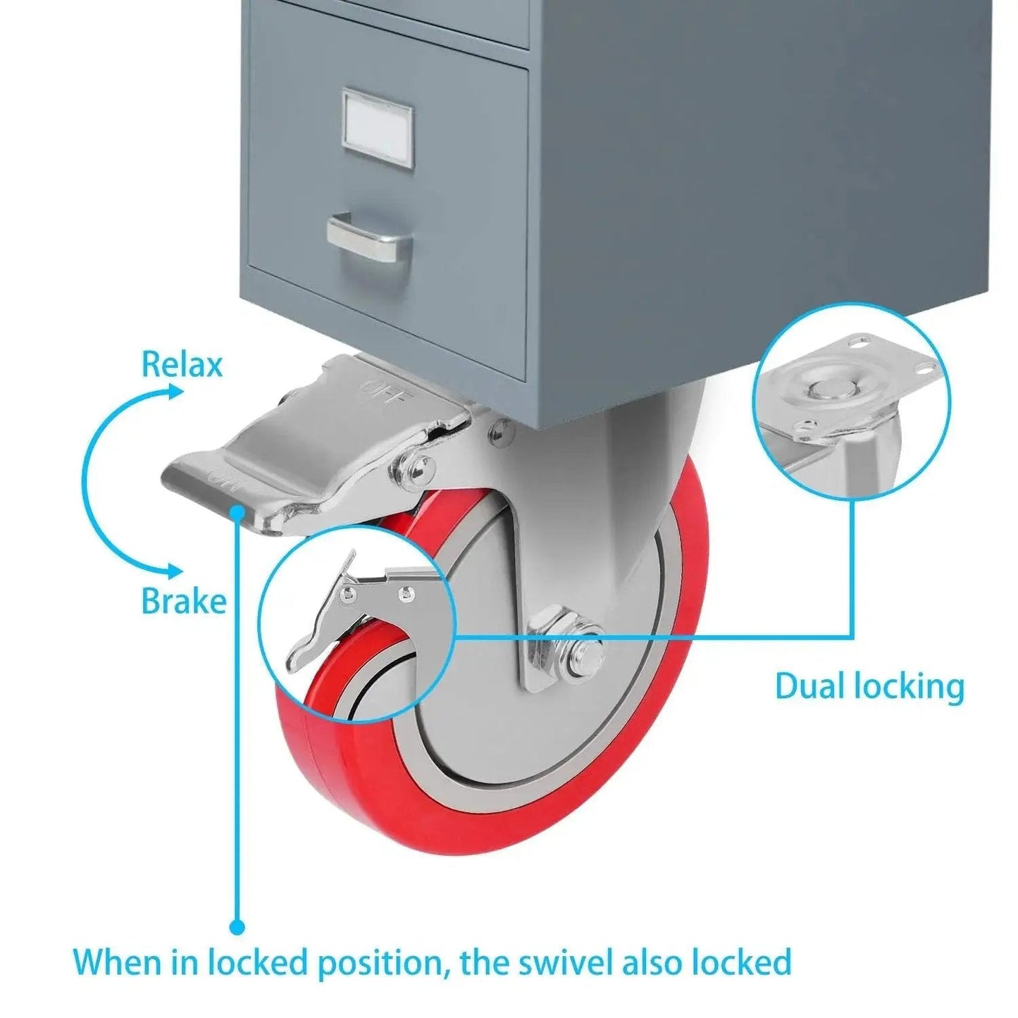 5 Inch Plate Caster Wheels Set Of 4 With Safety Dual Lock Brakes No Noise Heavy Duty Swivel Casters for furniture and equipment