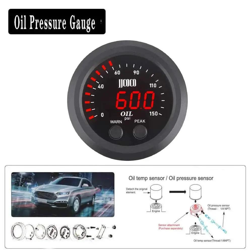 Universal Oil Pressure Gauge Kit 52mm Digital Red Display 0-150 PSI with 1/8 NPT Sensor for monitoring cars and boats
