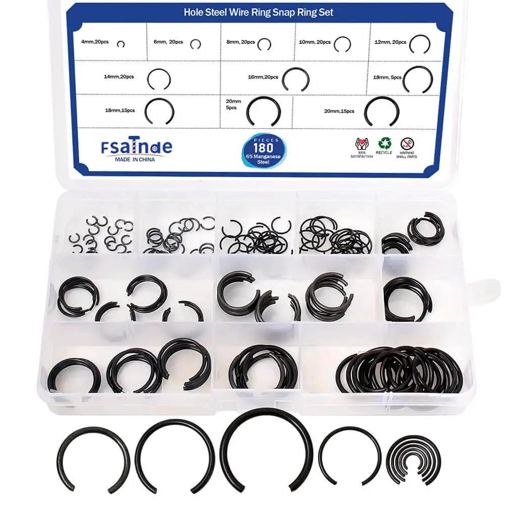 180 Pcs Snap Ring Set For Holes 4 To 20 Mm In 65Mn Spring Steel Phosphated Surface Retaining Rings Kit For DIYers