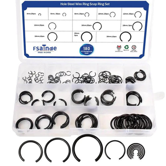 180 Pcs Snap Ring Set For Holes 4 To 20 Mm In 65Mn Spring Steel Phosphated Surface Retaining Rings Kit For DIYers