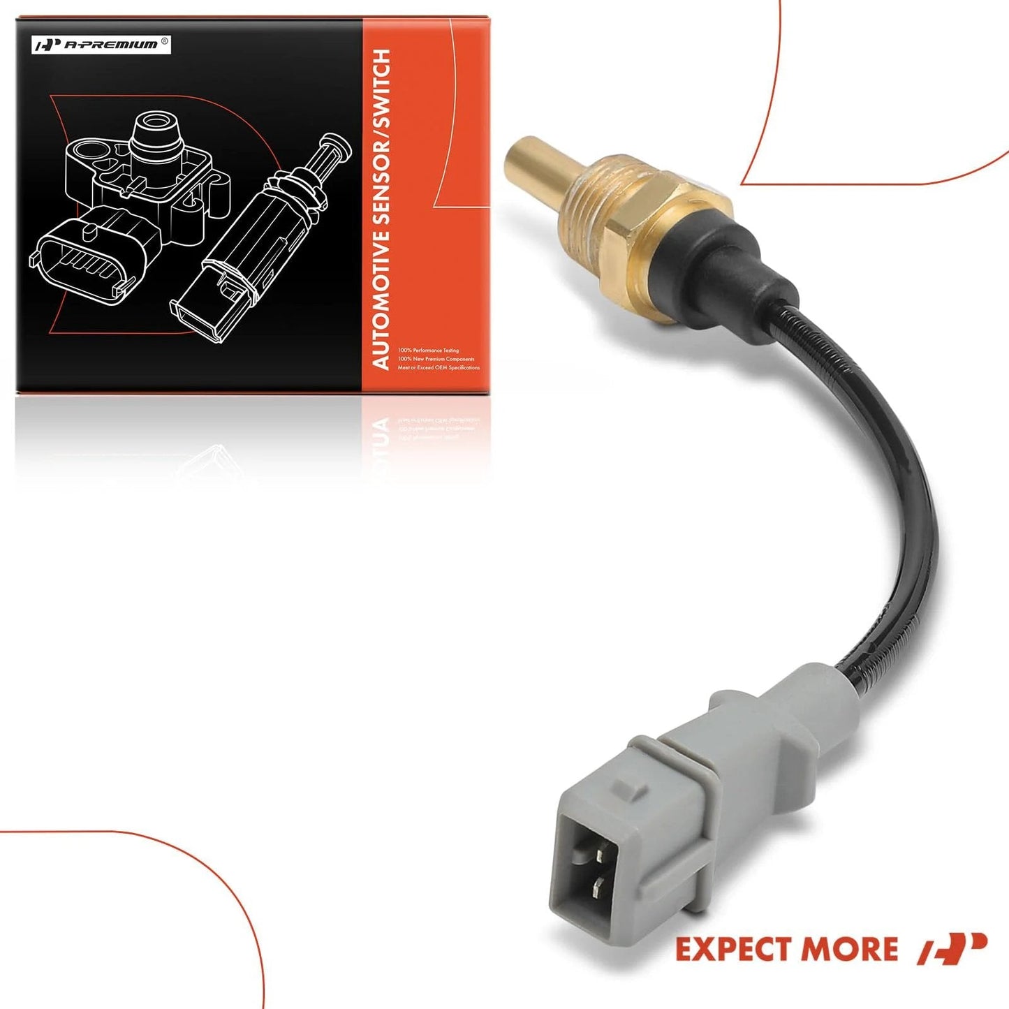 Engine Coolant Temperature Sensor 2 Pins For Hyundai Elantra 2007 2012, Tucson 2005 2009, direct fit by A-Premium shown with packaging.