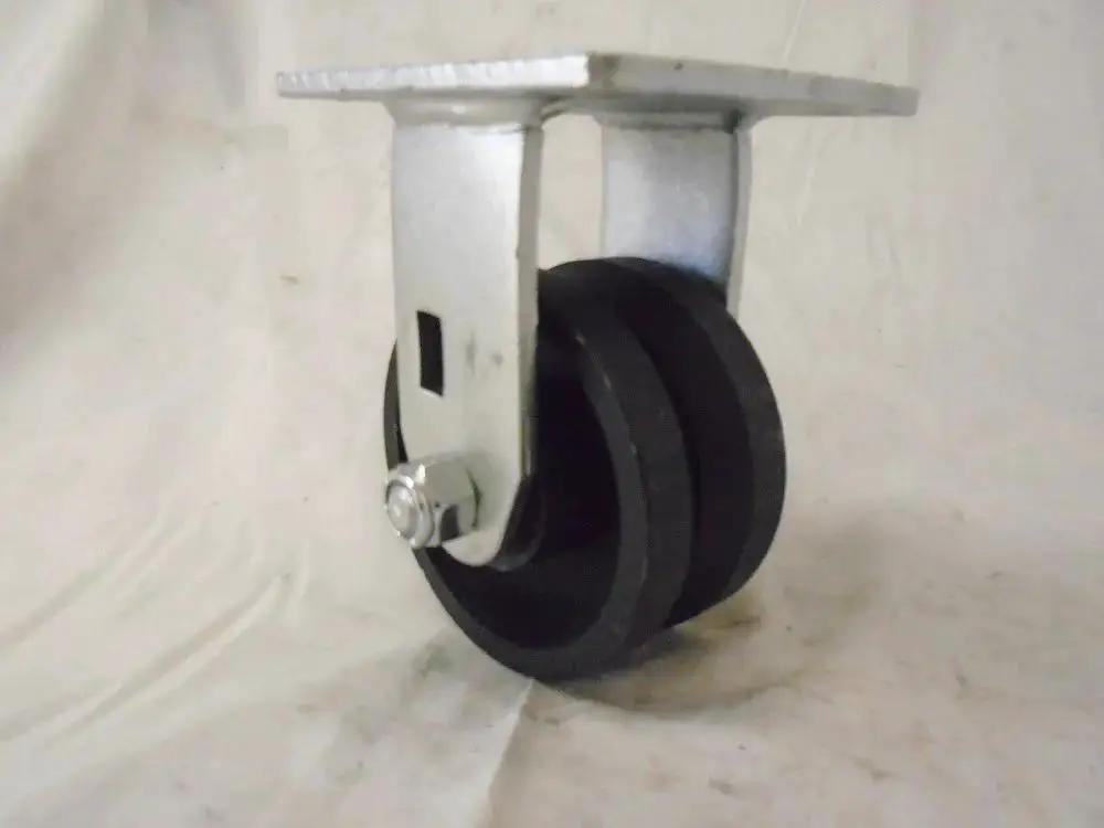 Rigid Caster With 7/8 Inch V-Groove Iron Steel Wheel, 4 By 2 Inch Footprint, 600 Pounds Capacity, Black Top Plate 4 By 4