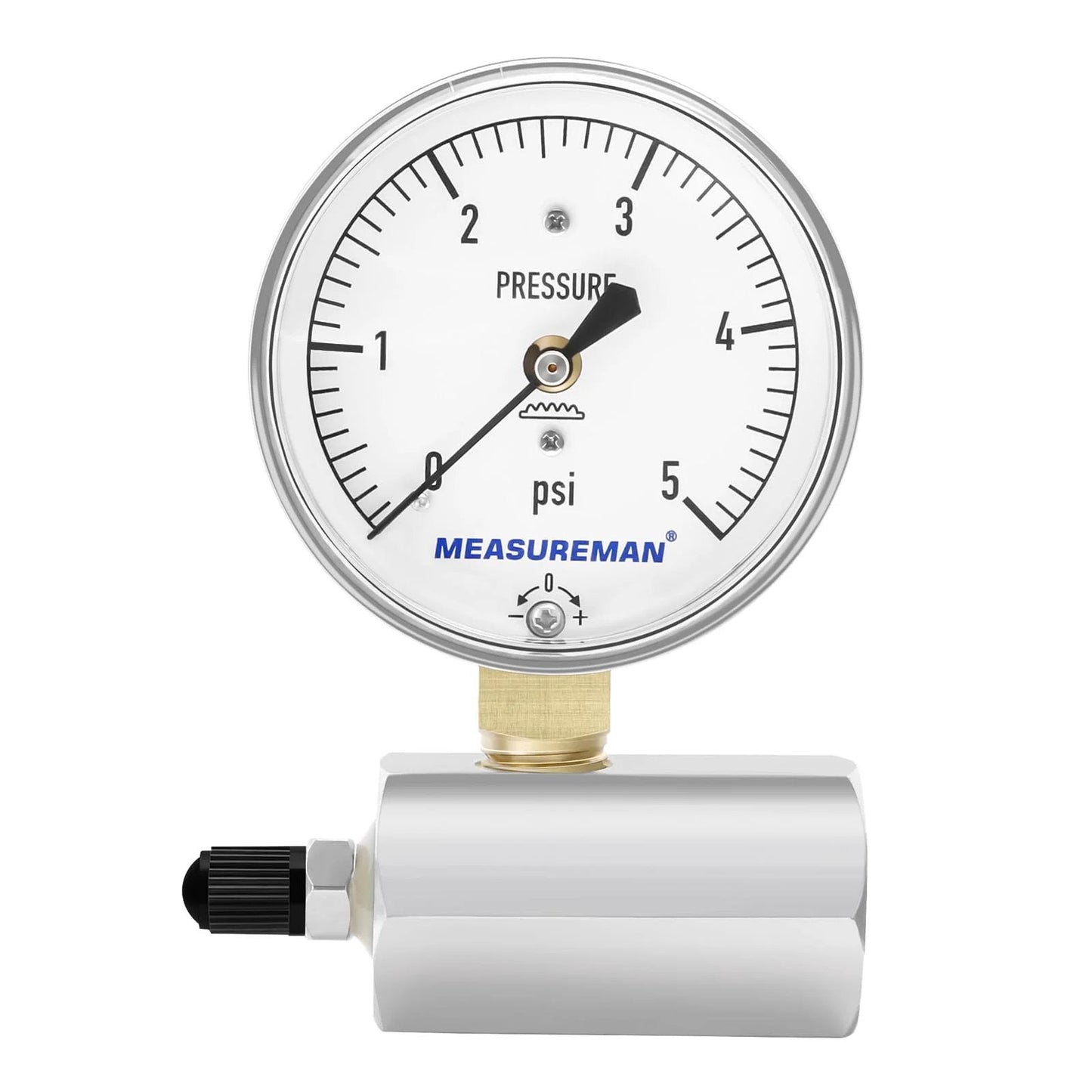 Low Pressure Capsule Diaphragm Gauge With Adjustable 0 To 5 Psi Range, Two And A Half Inch Dial, Three-Quarter Inch FNPT Connection