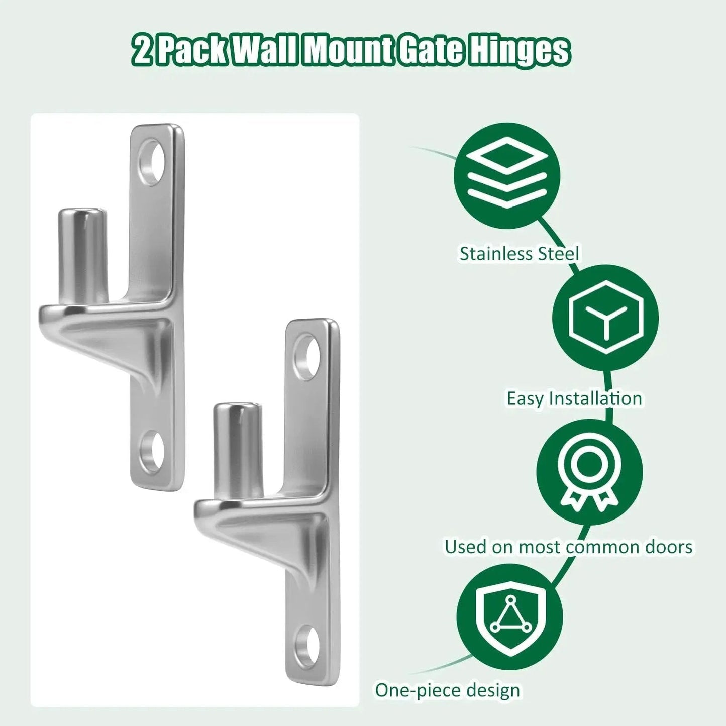 2 Pack Stainless Steel Wall Mount Gate Hinges With 5/8 Inch Pins, Heavy Duty Wall Plate Hinges For Framed Doors, Rust Resistant 304 Stainless Steel