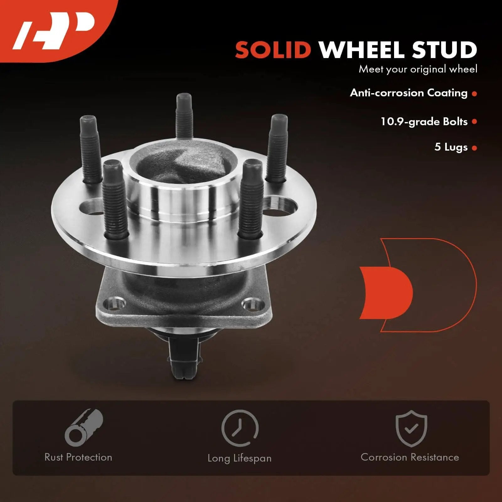 Solid wheel hub with anti-corrosion coating, 10.9-grade bolts, 5 lugs, featuring rust protection and long lifespan