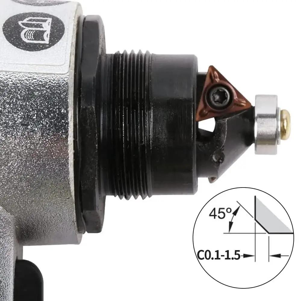 Close-up of Mini Pneumatic Chamfering Tool For Metal Beveling All In One Deburring Cutter with 45-degree chamfer diagram