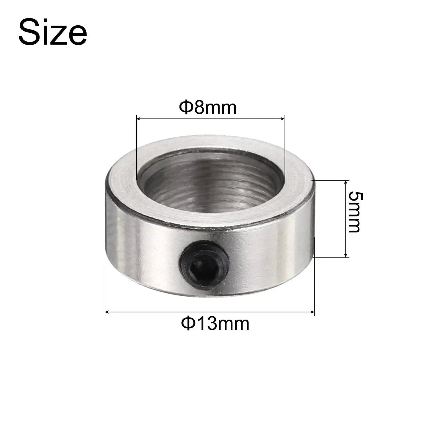 Built To Last 8mm Shaft Collar Set Screw Ring In 304 Stainless Steel, 13mm Outside Diameter, 5mm Thick, Round Bore Locking Collar