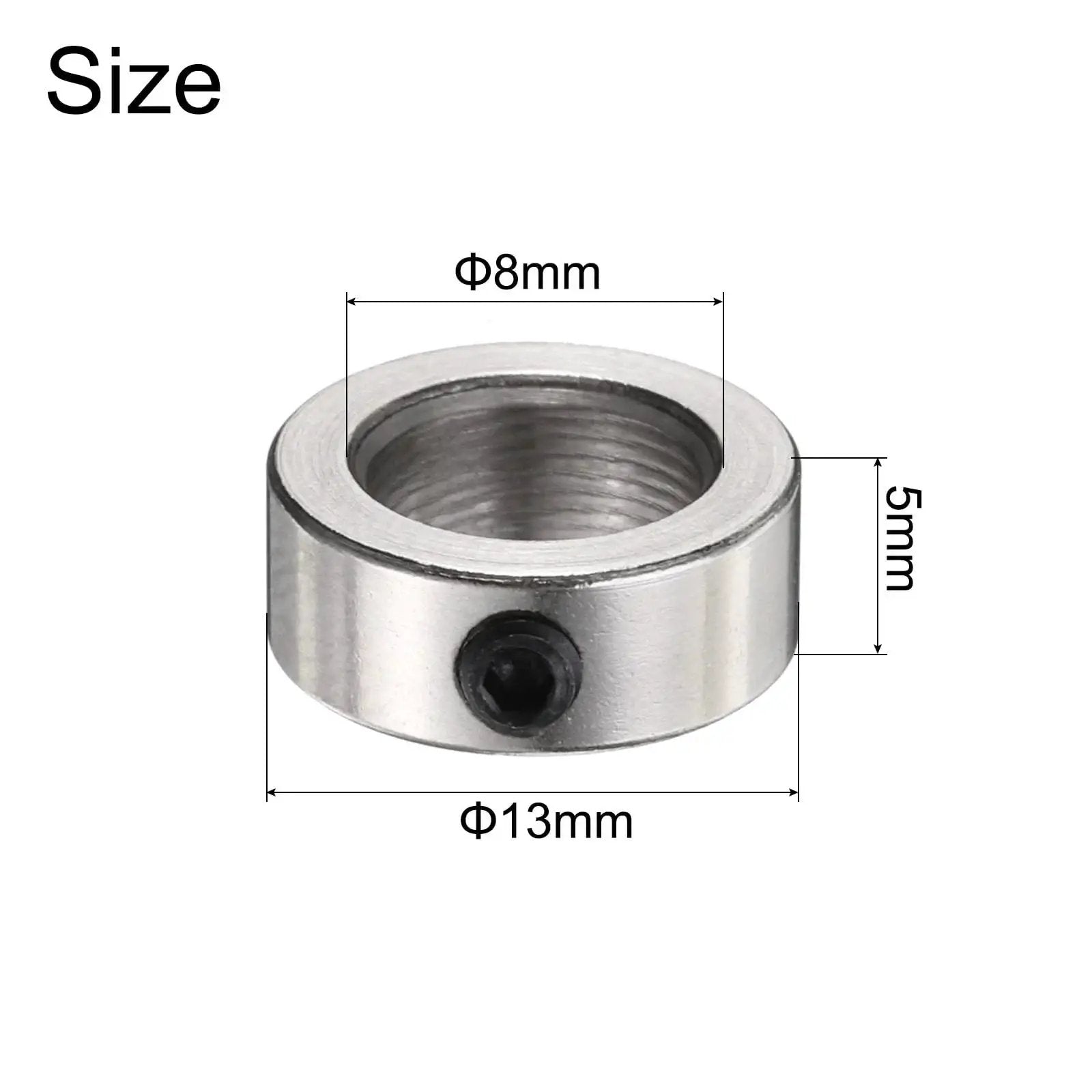 Built To Last 8mm Shaft Collar Set Screw Ring In 304 Stainless Steel, 13mm Outside Diameter, 5mm Thick, Round Bore Locking Collar