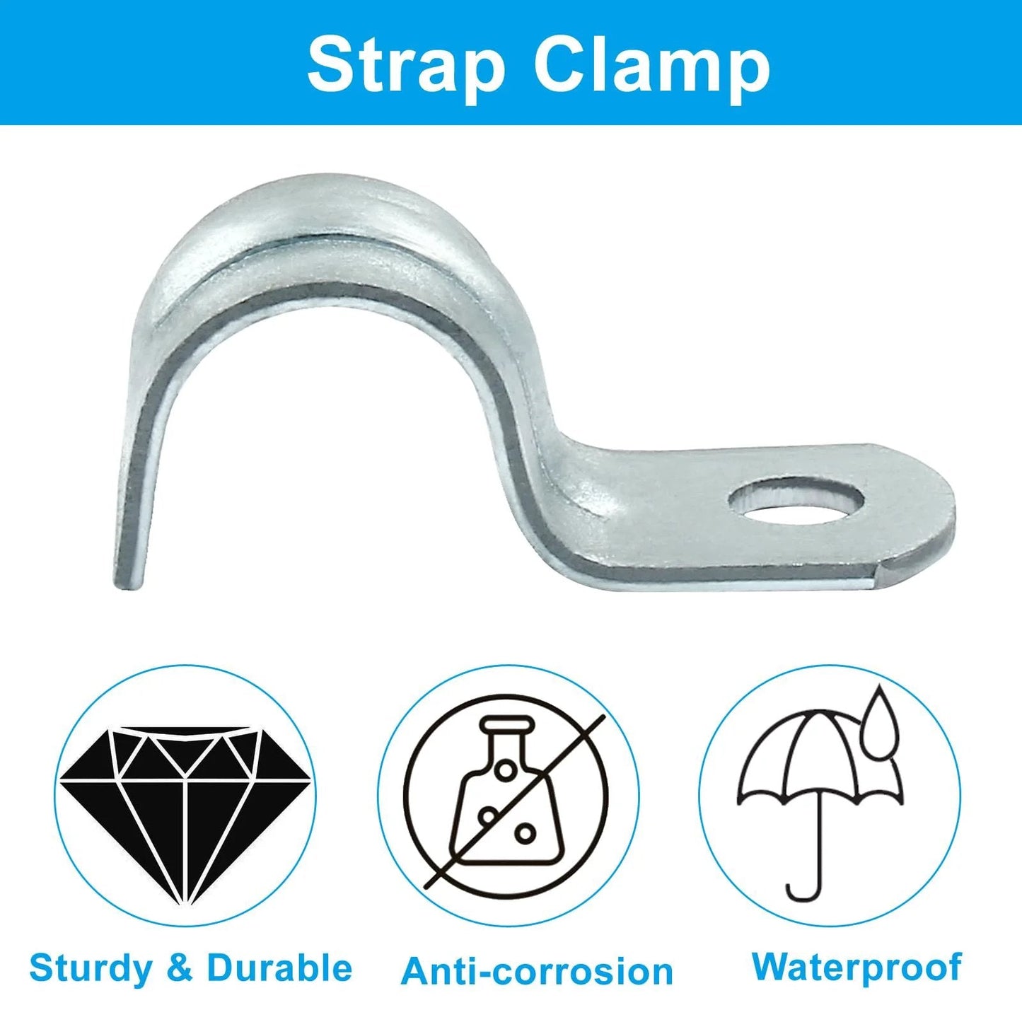 30 Pack M12 Rigid Pipe Straps For One Half Inch Conduit And Pipe Zinc Plated Steel One Hole Clamp Bracket on display.