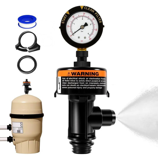 Universal Manual Air Relief Valve For Pool And Spa Filters With Pressure Gauge Replacement Easy No Tool Install Compatible With Hayward Pentair And More ARF 2