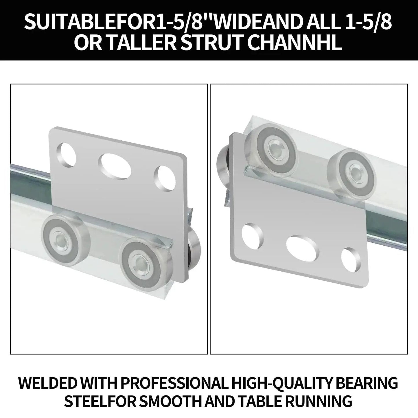 Four Wheel Trolley Assembly Rollers With Bearing For Use With One And Five Eighths Inch Wide And Taller Strut Channel