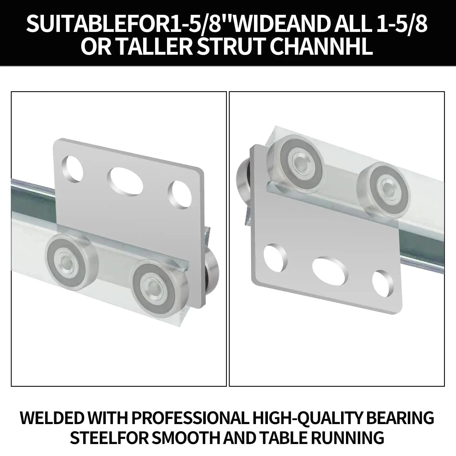 Four Wheel Trolley Assembly Rollers With Bearing For Use With One And Five Eighths Inch Wide And Taller Strut Channel
