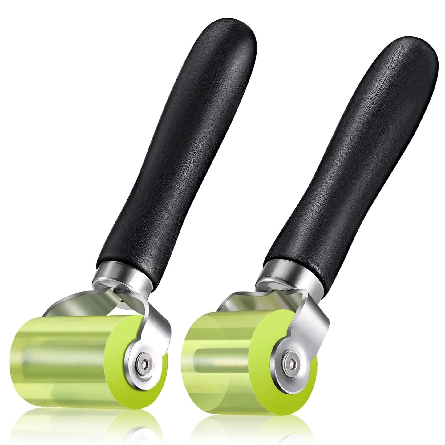 Two Size Car Sound Deadening Roller For Auto Audio Install PU Wheel Seam Roller With Wooden Handle Noise Insulation Roller For Heat Abatement Mats And Wallpaper Vibration Damping Contour Following And Tight Creases