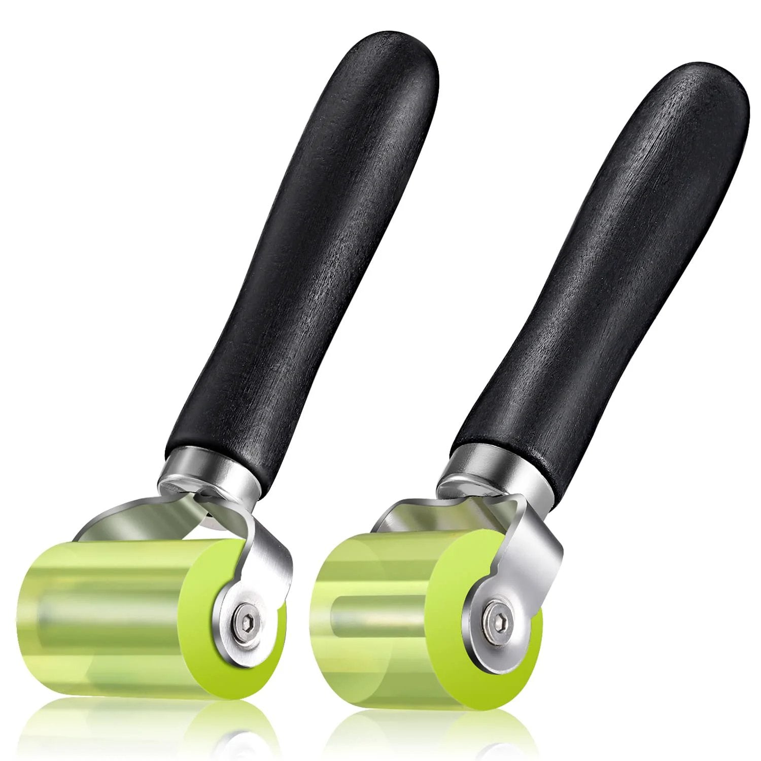 Two Size Car Sound Deadening Roller For Auto Audio Install PU Wheel Seam Roller With Wooden Handle Noise Insulation Roller For Heat Abatement Mats And Wallpaper Vibration Damping Contour Following And Tight Creases