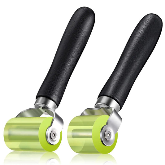 Two Size Car Sound Deadening Roller For Auto Audio Install PU Wheel Seam Roller With Wooden Handle Noise Insulation Roller For Heat Abatement Mats And Wallpaper Vibration Damping Contour Following And Tight Creases