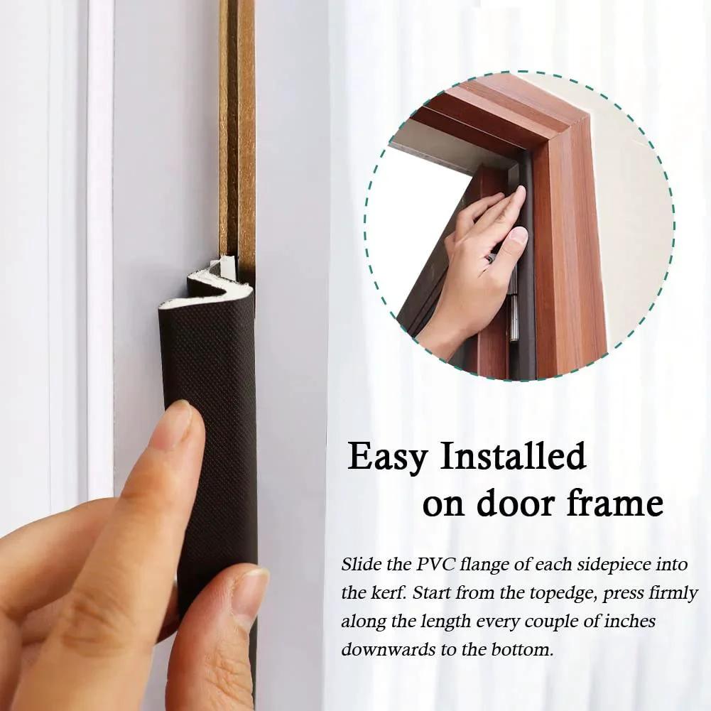 Kerf Door Weather Stripping Seal 26 Ft Foam Weatherstrip With Slot Card Slot Installation shown on a brown door frame