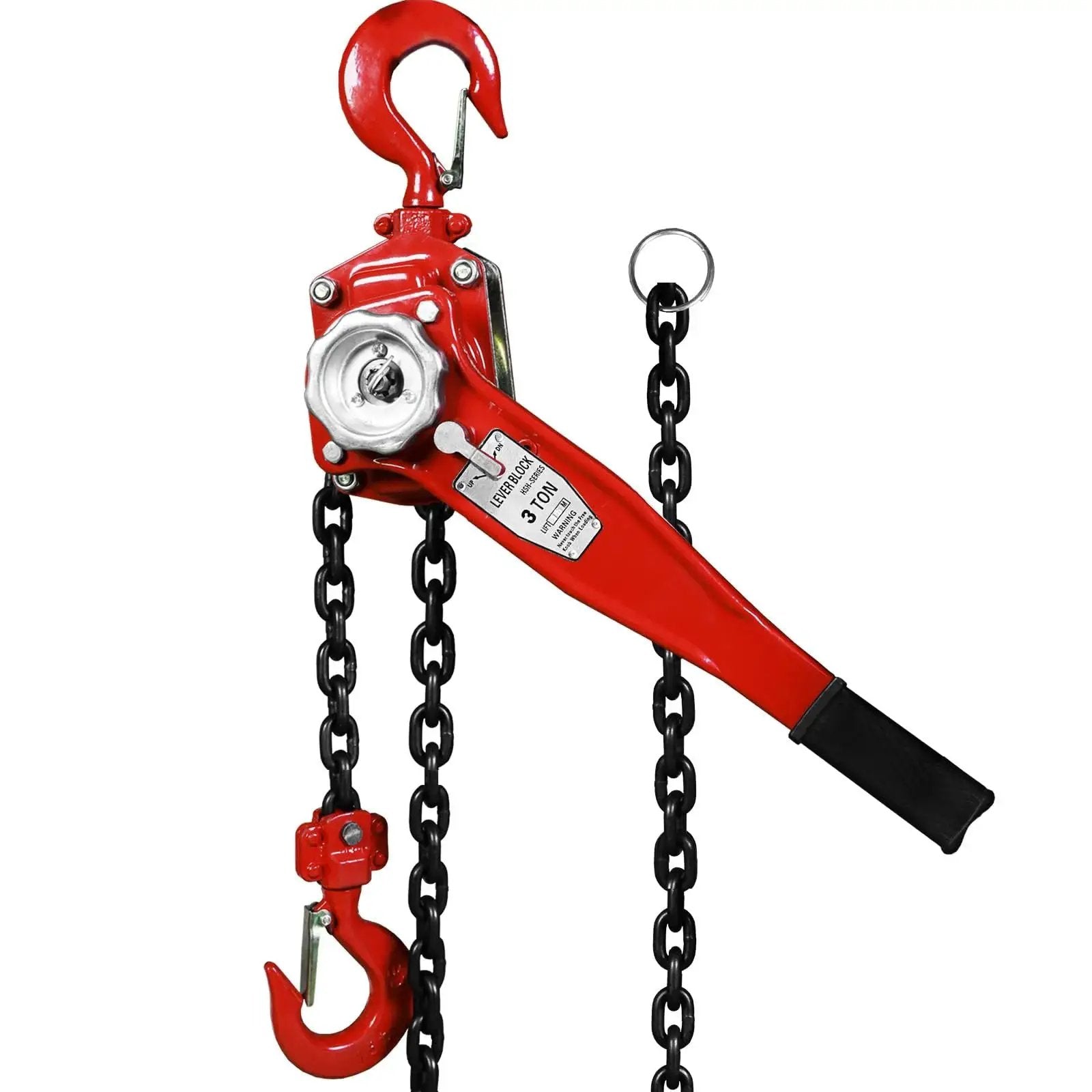 Manual Lever Chain Hoist 3 Ton Capacity G80 Grade Steel And Double Pawl Brake, red housing with heavy-duty G80 chain and hooks