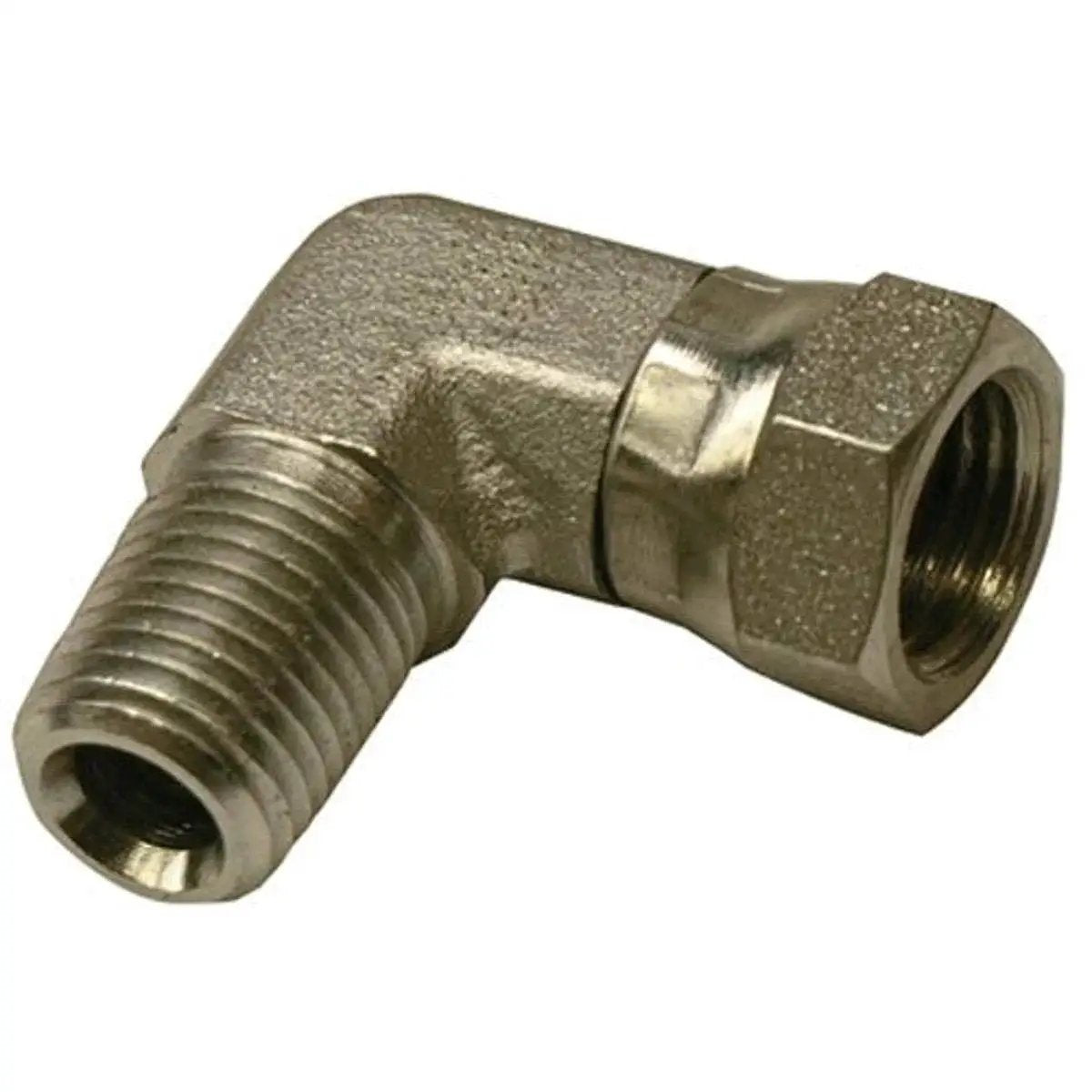 Heavy Duty 90 Degree Hydraulic Adapter With One Quarter Inch Male Pipe Thread To One Quarter Inch Female Pipe Thread Swivel, 3500 PSI