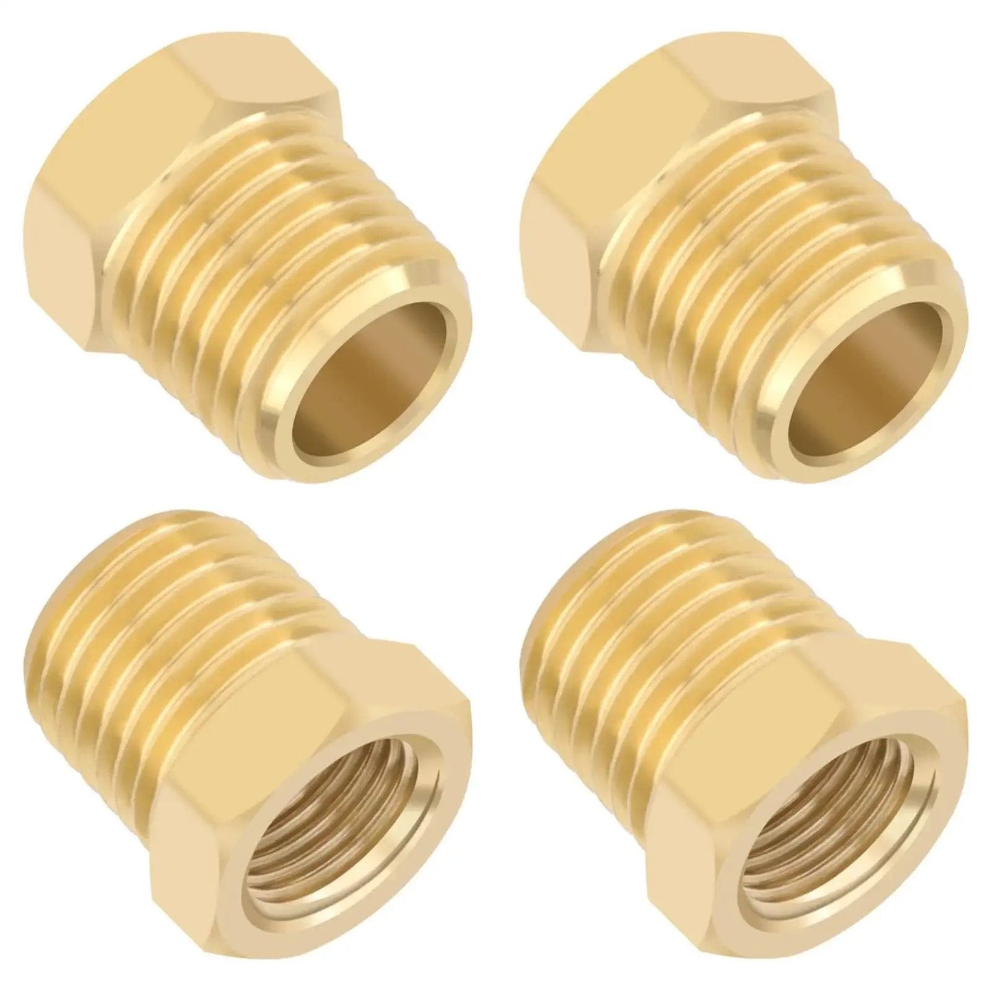 Heavy Duty 4 Piece Pro Grade Brass Reducer Hex Bushing Set 1/4 NPT Male To 1/8 NPT Female Pipe Fittings for air and water