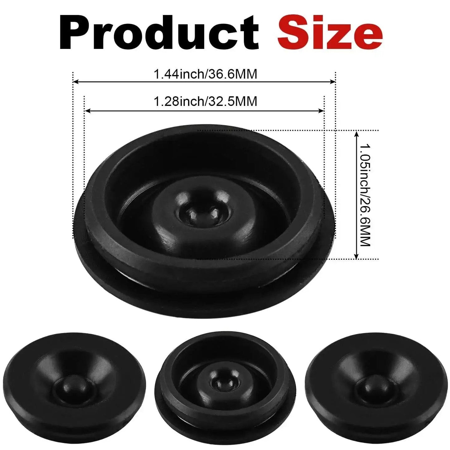 Rubber plugs from 2.72 Inch Trailer Axle Dust Cap Kit With 4 Rubber Plugs For 7000 To 8000 Lb Axles And 8 On 6.5 Inch Hubs EZ Lube Compatible Heavy Duty Hub Dust Covers 69.2 Mm OD Replacement For Most RV Camper Trailers with size dimensions.