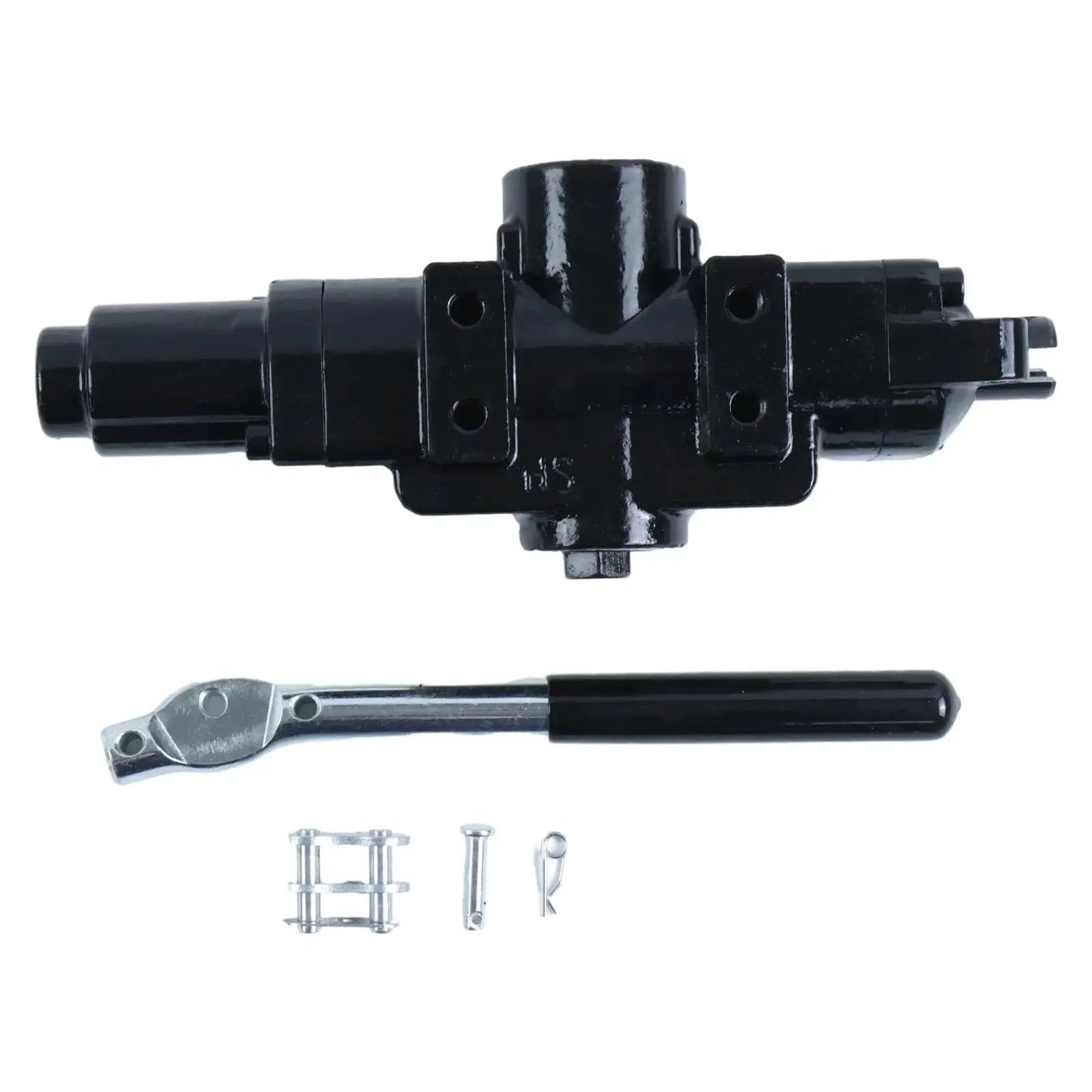 Hydraulic Directional Control Valve for NorTrac Log Splitters 4 Way 3 Position 20 GPM with handle and accessories shown
