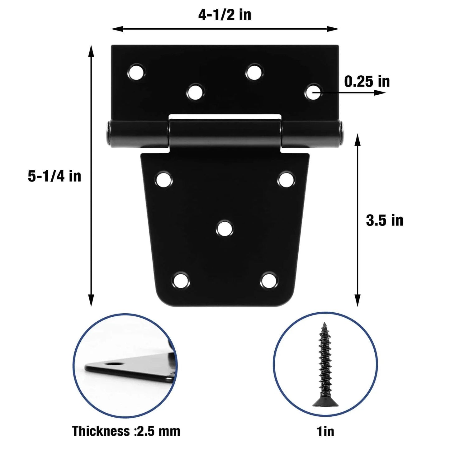 Heavy Duty Fence Gate Hinges 3.5 Inch By 4.5 Inch Black Exterior Outdoor Hinges product dimensions and screw details