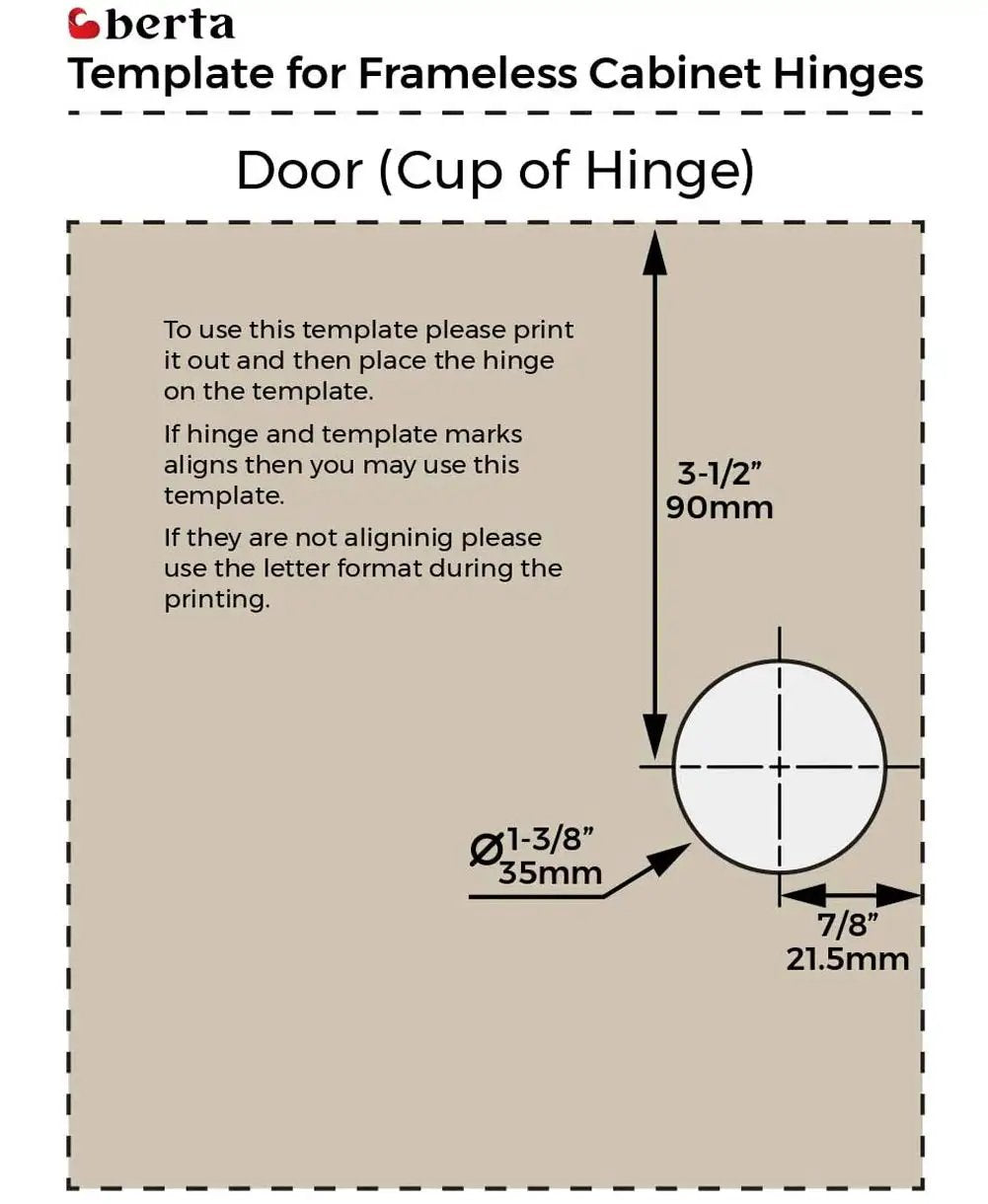 Installation template for Concealed Hydraulic 165 Degree Frameless Cabinet Door Hinges With Adjustable Mounting Easy Install