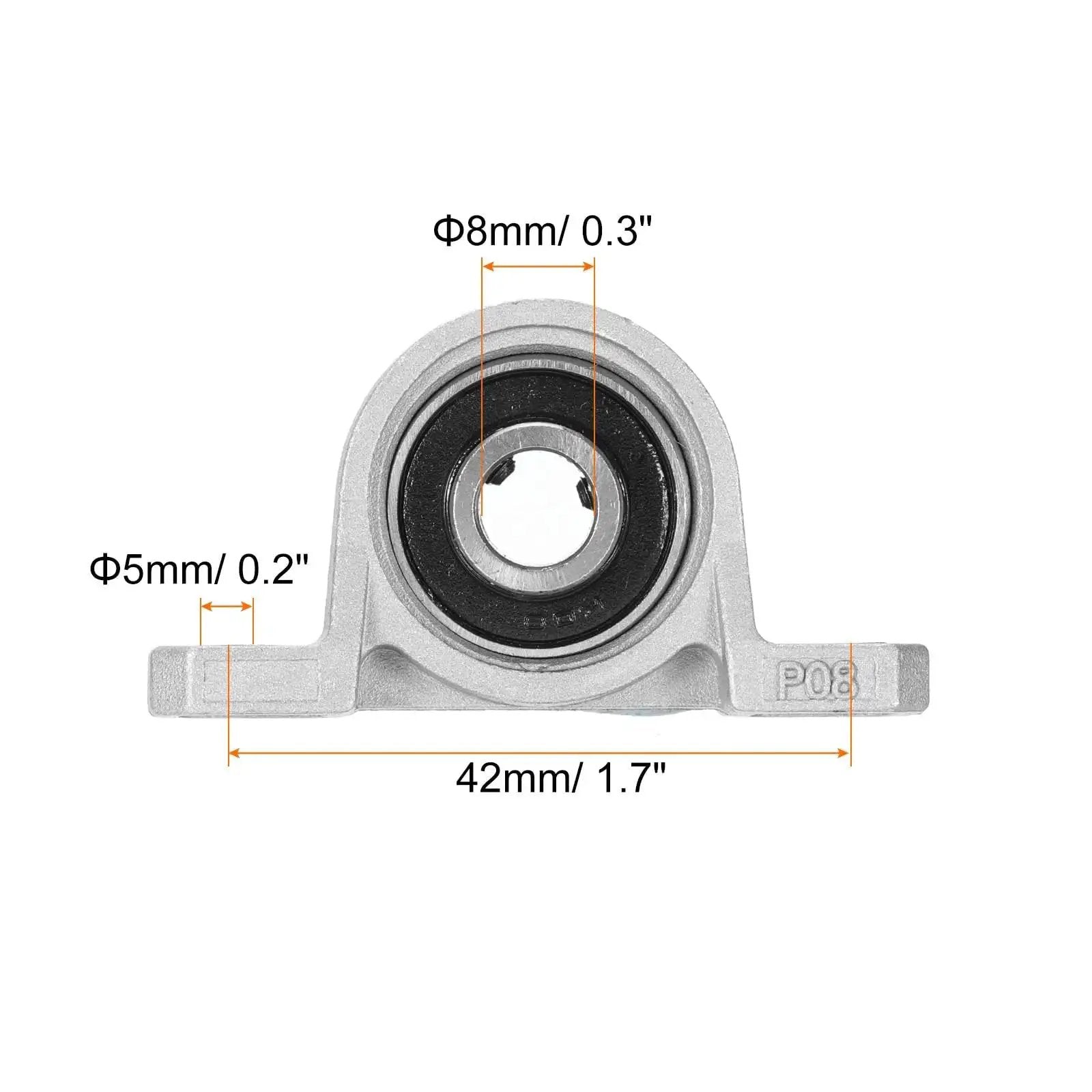 Front view of Self Aligning Pillow Block Bearing 8mm Bore Zinc Alloy Insert Bearing with Cast Iron Housing 55 x 13 x 28mm for machinery