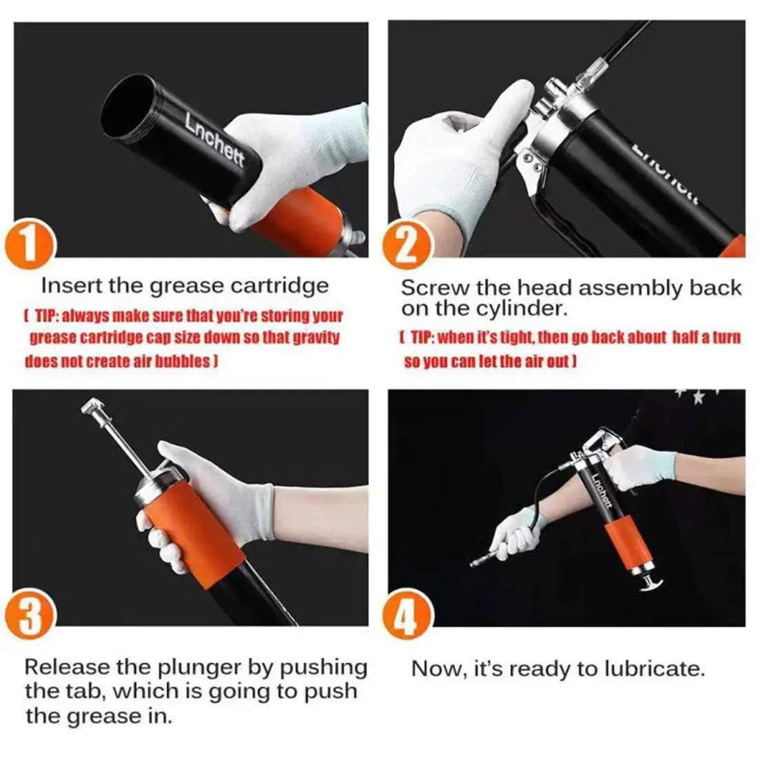 Heavy Duty 9000 PSI Grease Gun With Quick Release Coupler And 18 Inch Spring Flex Hose 14 Oz Capacity installation steps