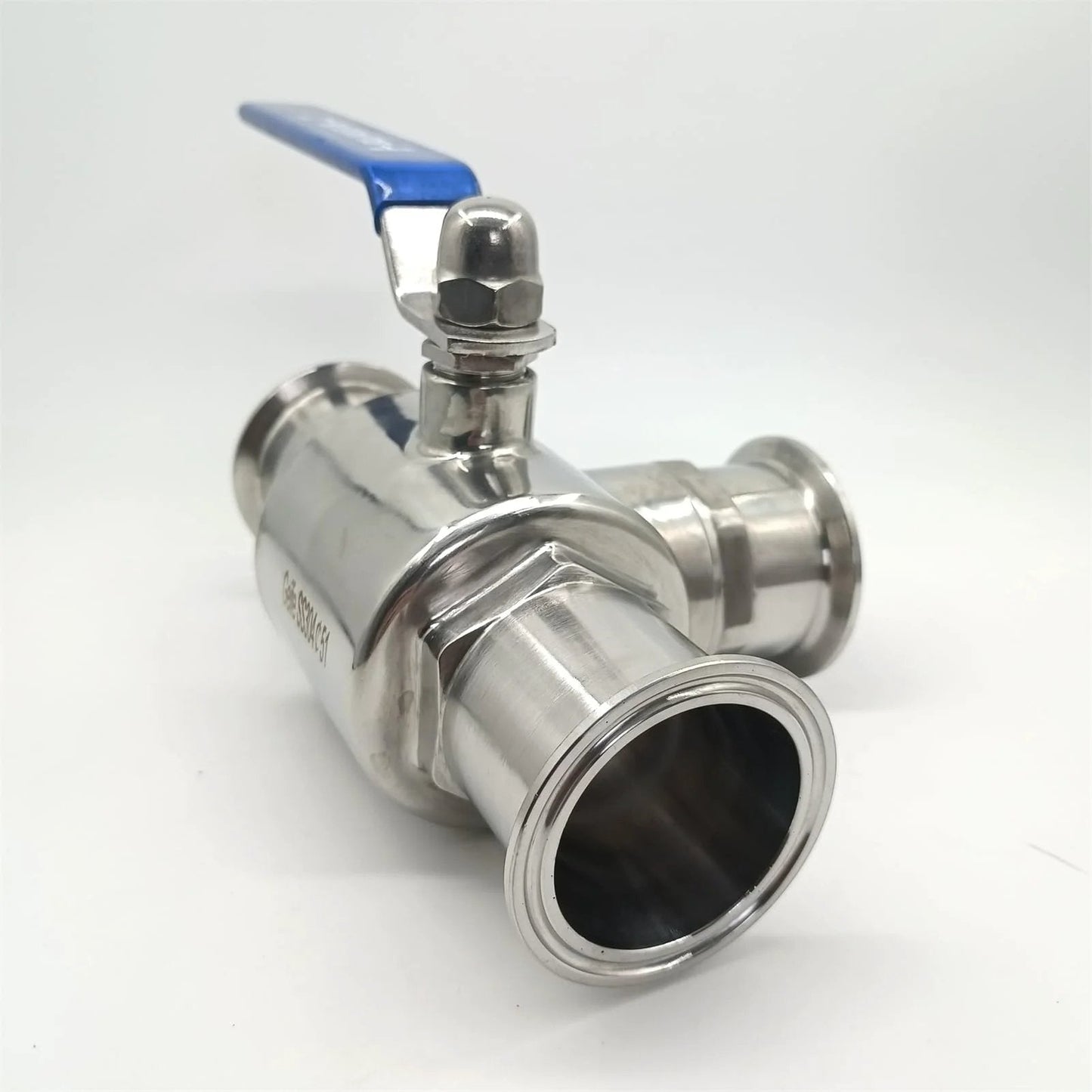 2 Inch Tri Clamp Sanitary Ball Valve 3 Way T Port for Flexible Fluid Routing with PTFE Seat and 304 Stainless Steel Body Blue Handle