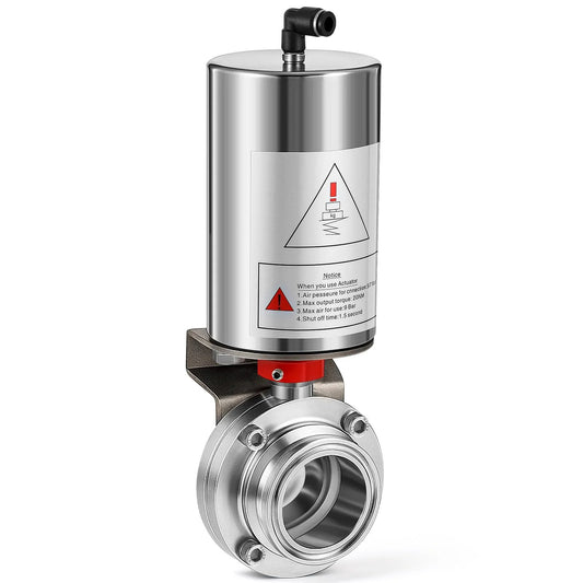 2 Inch Tri Clamp Sanitary Butterfly Valve With SS304 Stainless Steel Body And Pneumatic Actuator Single Acting Ideal For Food Pharma And Biotech Applications Corrosion Resistant Cleanable And Durable Fluid Control