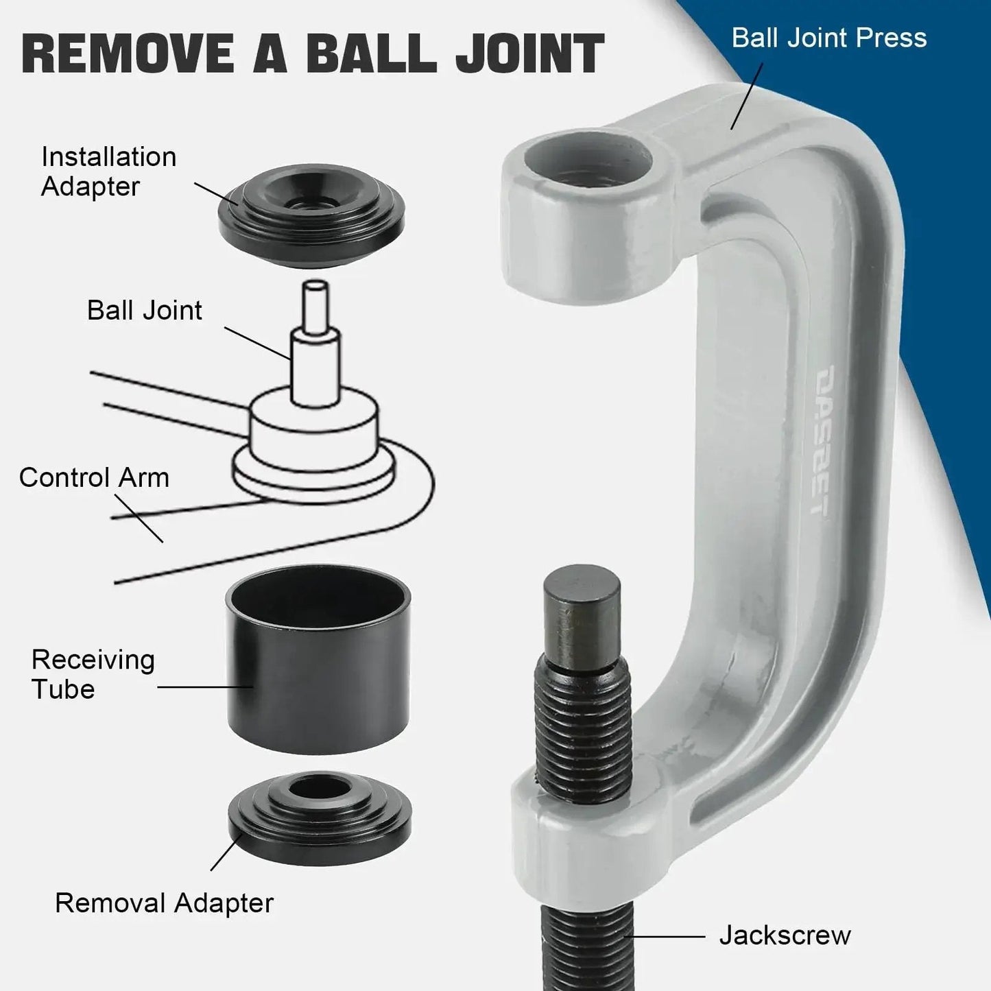 Diagram of Ball Joint Press Kit Heavy Duty U Joint Tool Bushing Fits Cars Trucks 10 Piece with labeled components
