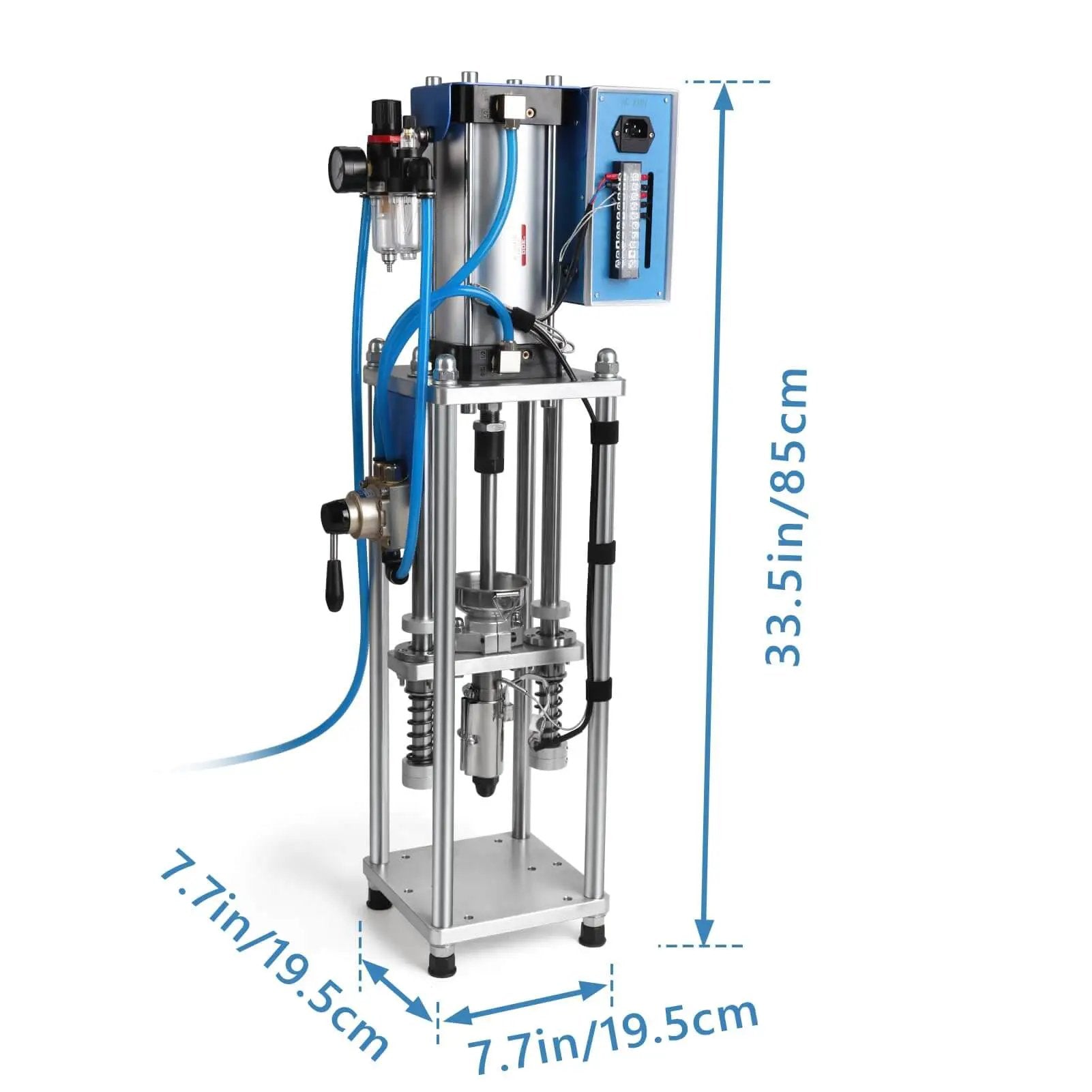 Vertical Injection Molding Machine Semi Automatic Pneumatic Plastic Extruder 0-15g Per Shot, 110V, dimensions labeled