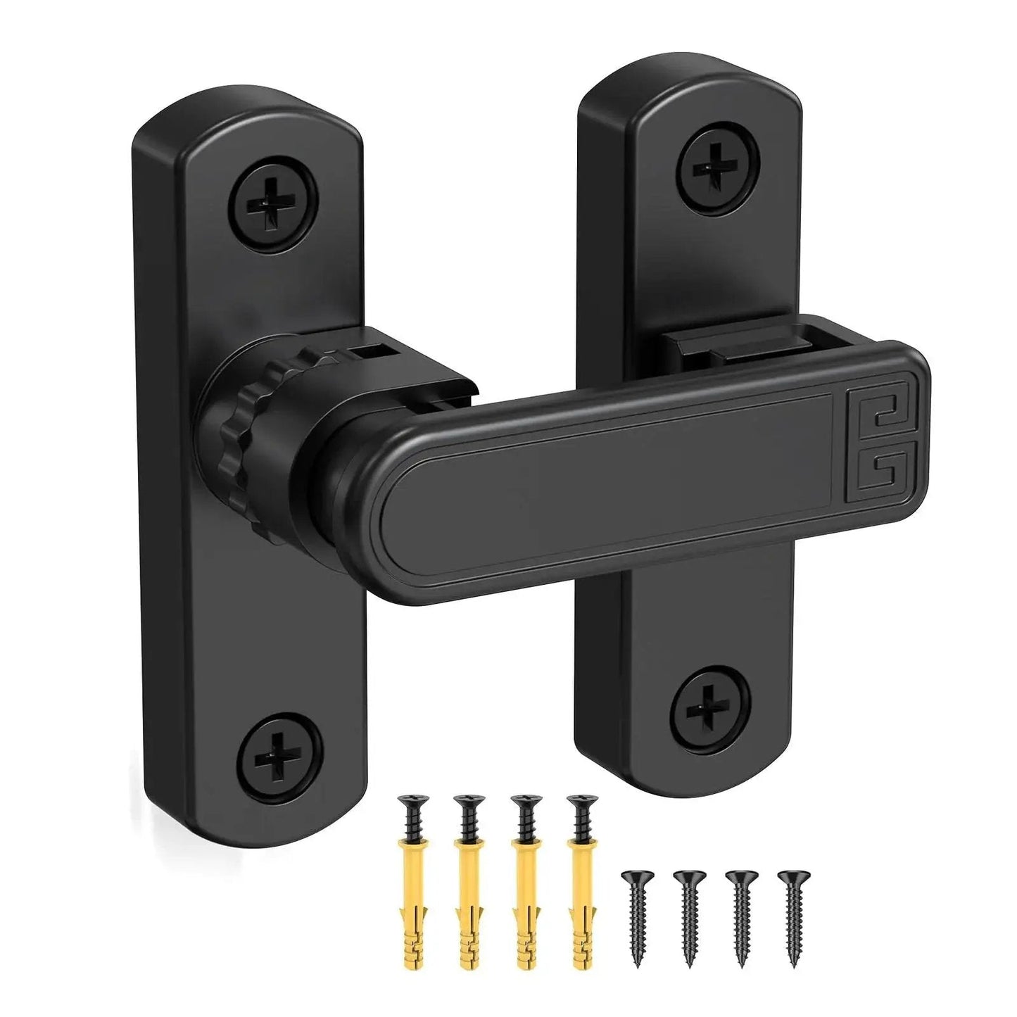 90 And 180 Degree Sliding Barn Door Lock Adjustable Zinc Alloy Security Latch with screws visible