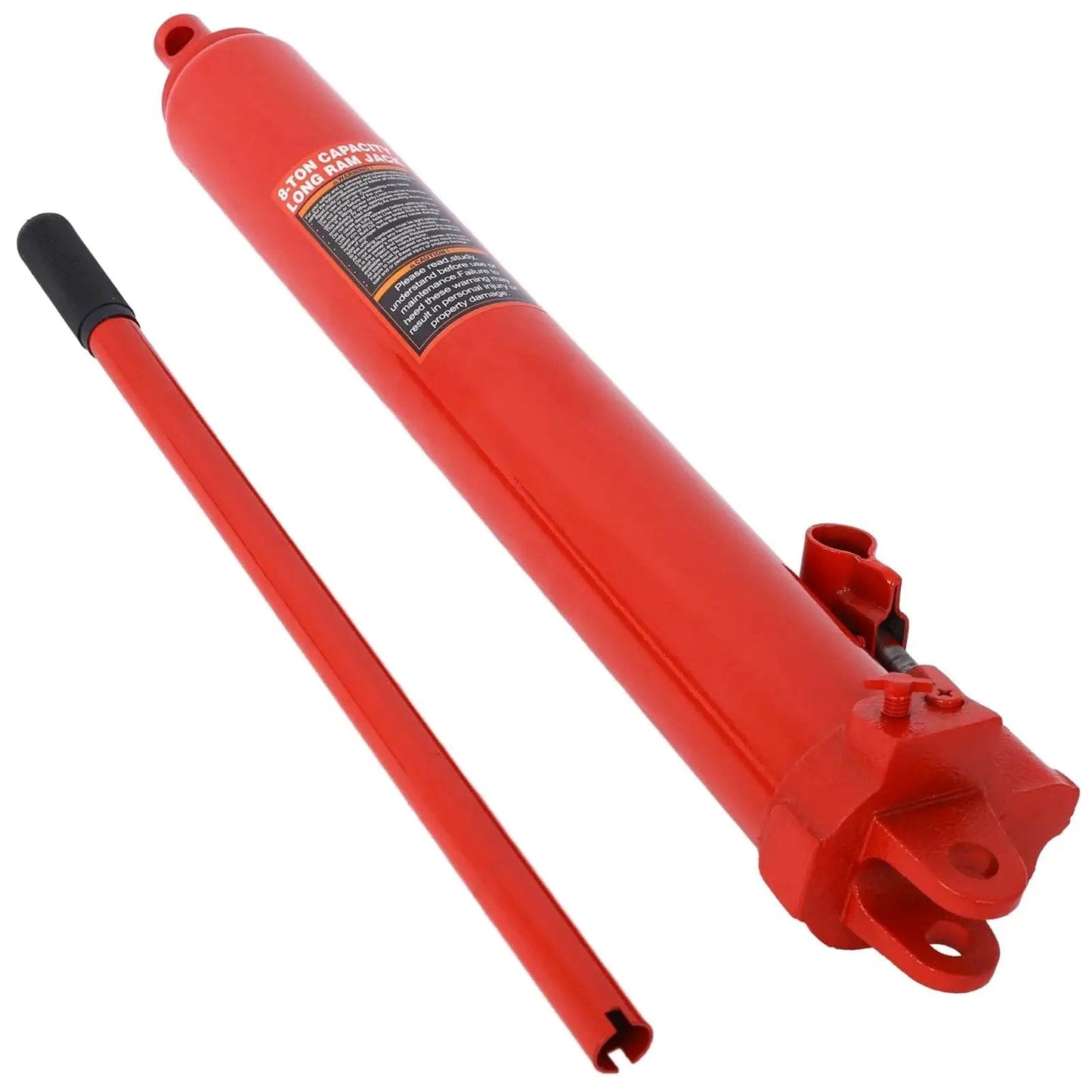 8 Ton Hydraulic Long Ram Jack With Clevis Base For Engine Hoists And Cranes, red steel jack with handle