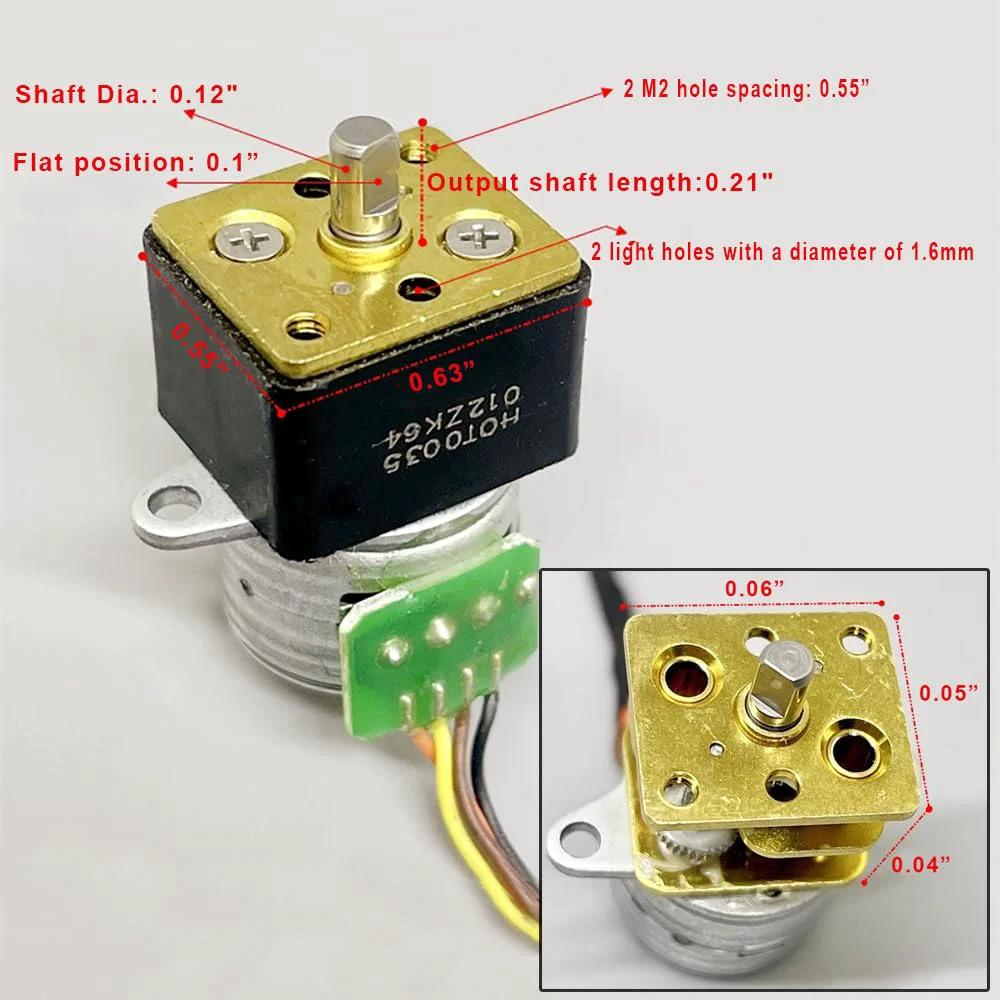 Front view of DC 5V 2 Phase 4 Wire Micro Stepper Motor 15mm with full metal gearbox 1 to 35 reduction showing detailed measurements.