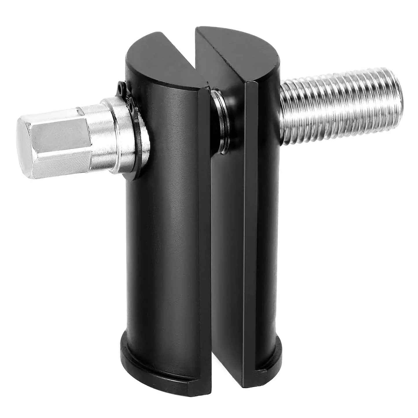 Bearing Removal Tool And Neck Bearing Race Remover for Motorcycle Neck Bearings, black metal puller with threaded end, close-up view.