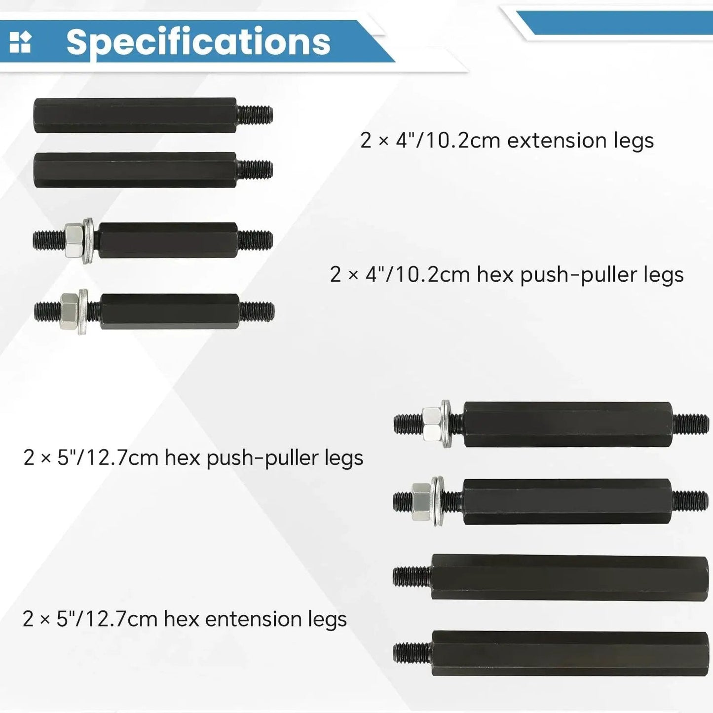 Specifications of 14 Piece Bearing Separator Puller Set 2 Inch And 3 Inch Heavy Duty 5 Ton Bearing Puller Kit with extension legs