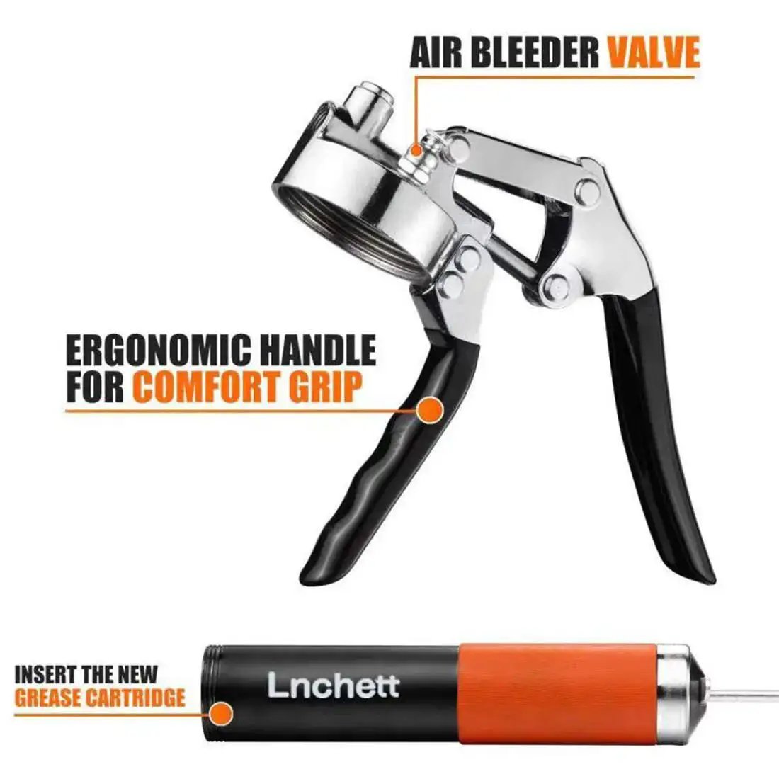 Heavy Duty 9000 PSI Grease Gun With Quick Release Coupler And 18 Inch Spring Flex Hose 14 Oz Capacity handle and valve
