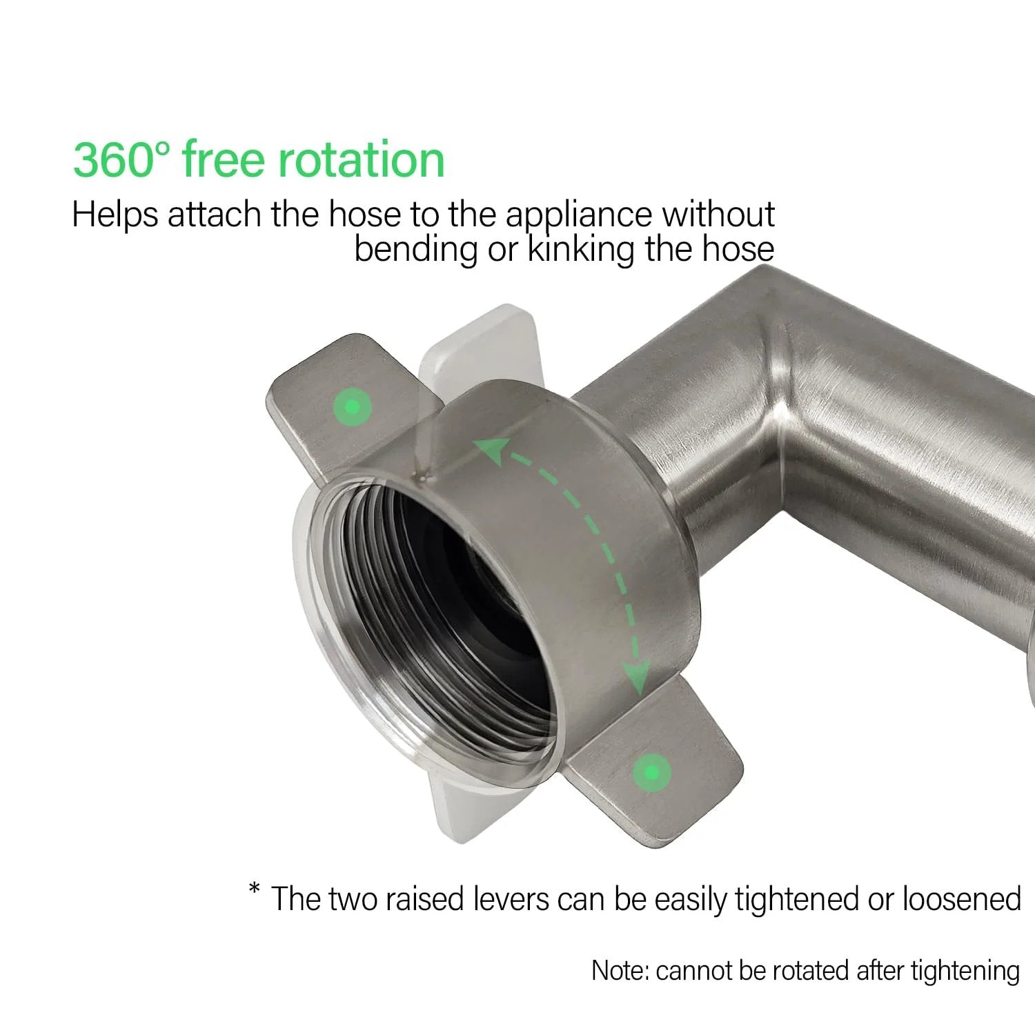 Close-up view of 90 Degree Hose Elbow For RVs With Stainless Steel Construction And Easy Grip Connector 3/4 Inch GHT