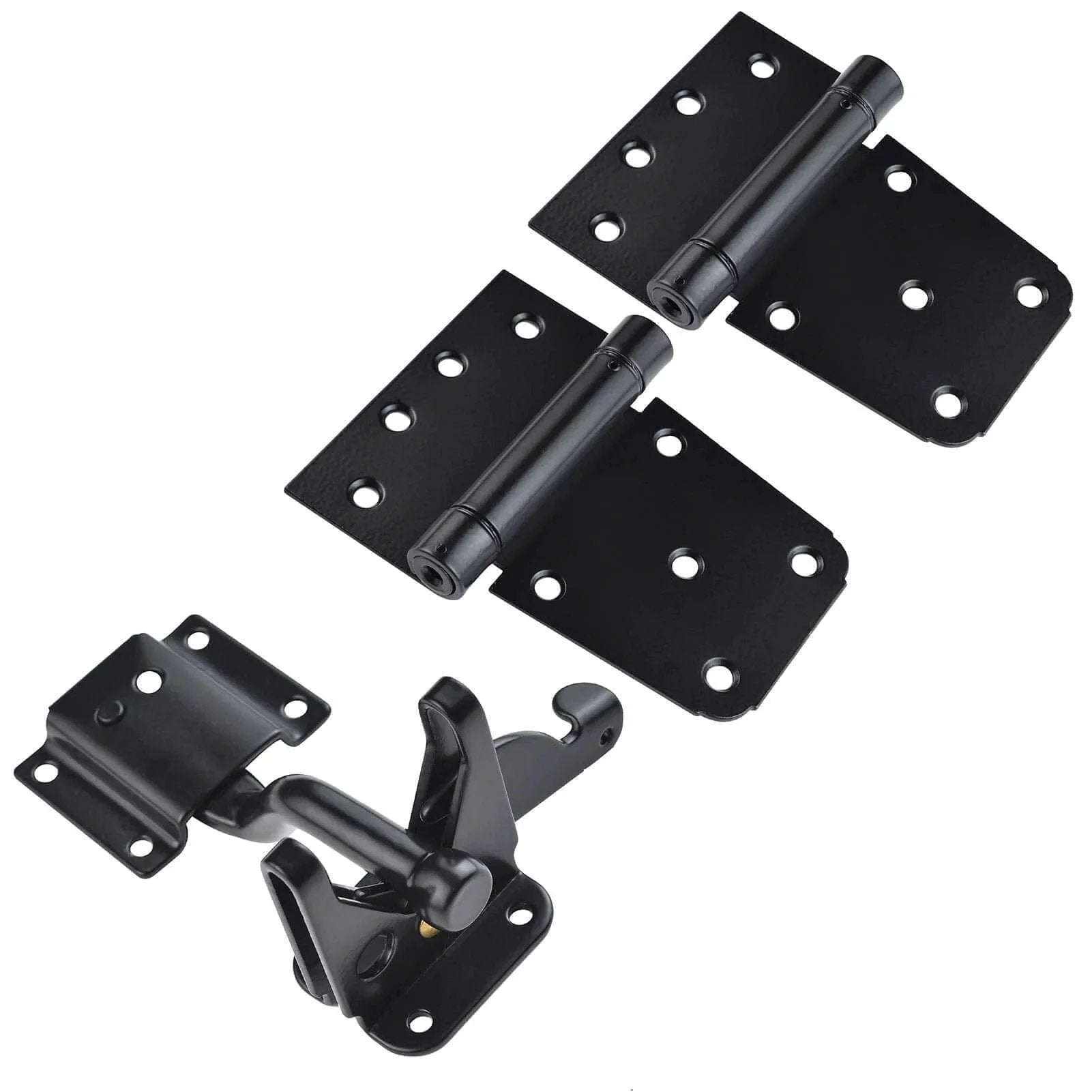 Self Closing Gate Hardware Kit With Self Locking Gate Latch And Two Pack 3.5 Inch Heavy Duty Adjustable Spring Hinges In Black for gates