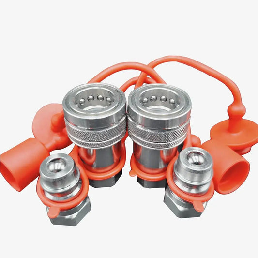 Heavy Duty Half Inch NPT ISO 5675 Hydraulic Quick Connect Tractor Couplers Pioneer Style With Poppet Valves And Dust Caps, 2 Sets