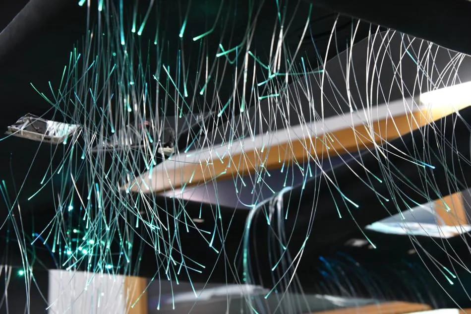 Installed End Glow PMMA Fiber Optic Cable Set For LED Star Ceiling Kits, 0.75mm diameter, 6.5 Ft length, creating starry effect