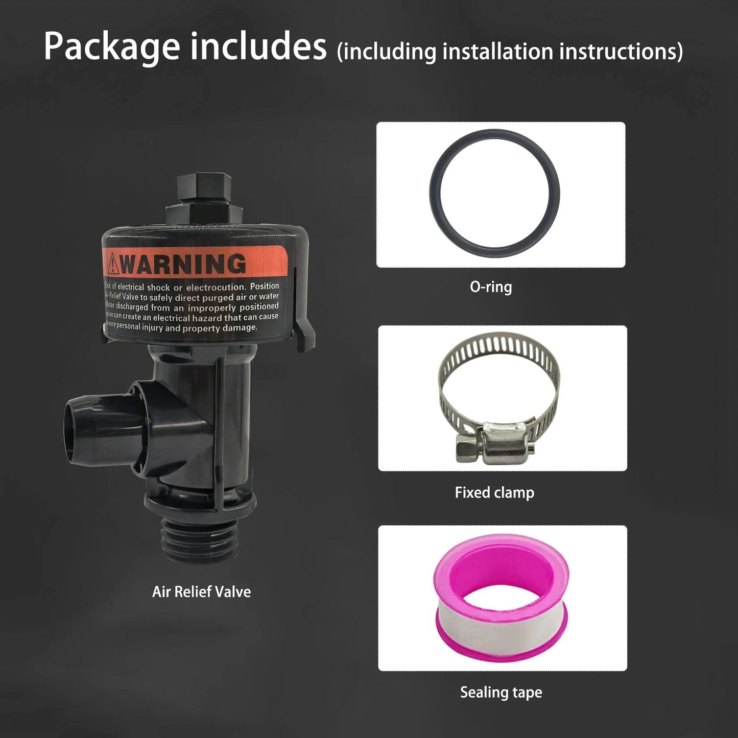 Package includes High Flow Manual Air Relief Valve With Pressure Gauge For Swimming Pool And Spa Filters, O-ring, clamp, tape
