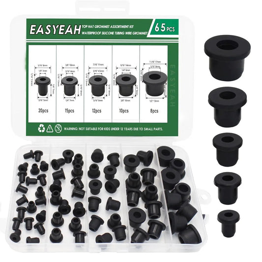 65 Pack Top Hat Rubber Grommets Assortment Kit For Wiring And Tubing Waterproof Silicone Grommets in Organizer Case