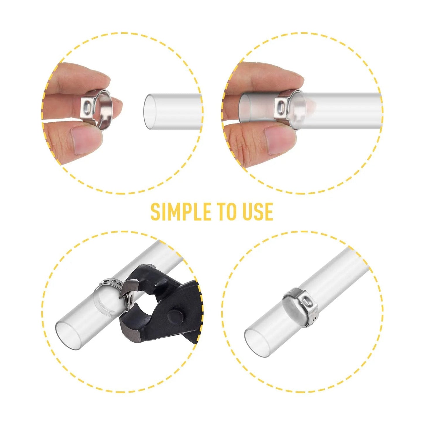 Heavy Duty 150 Pcs 304 Stainless Steel Single Ear Hose Clamp Kit With Ear Clamp Pincer, Crimp Hose Clamps Set for easy use