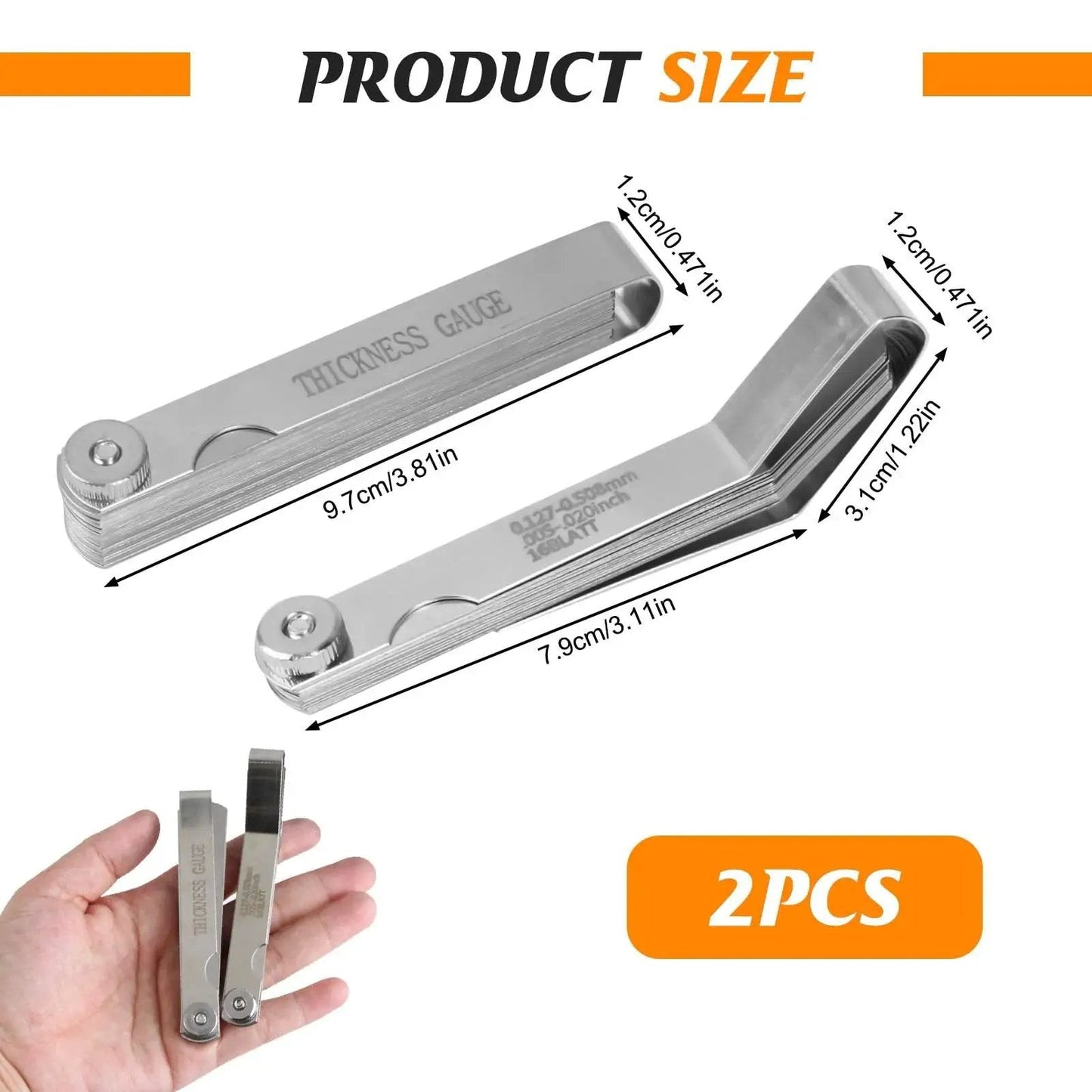 Stainless Steel Feeler Gauge Set With 48 Blades Two Piece Kit Including 16 Angled And 32 Straight Blades Copper Plates Laser Etched